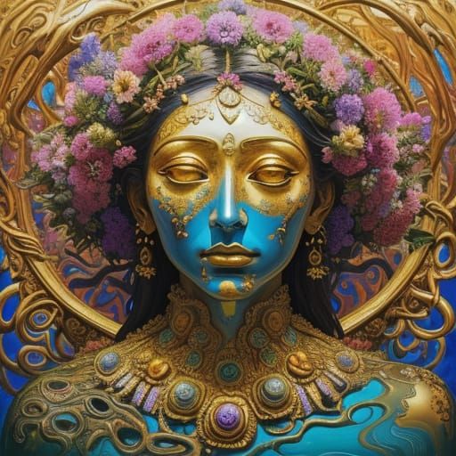 Surreal Goddess Surrounded by Melting Flowers