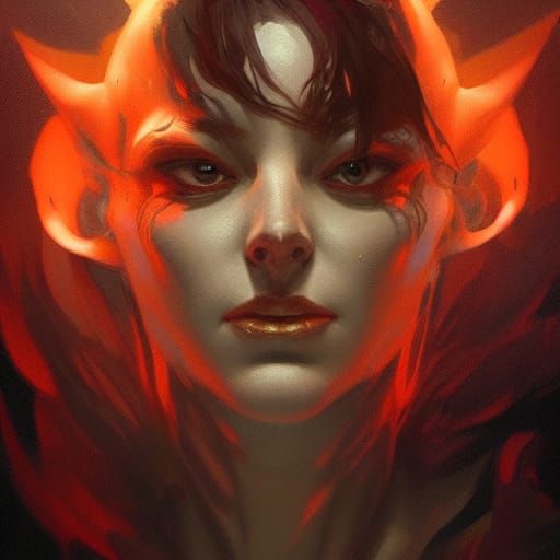 Detailed Demon Portrait in Art Nouveau Style