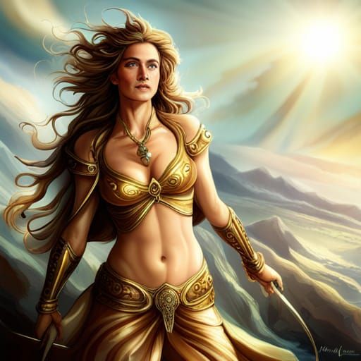 Warrior Goddess in Golden Armor
