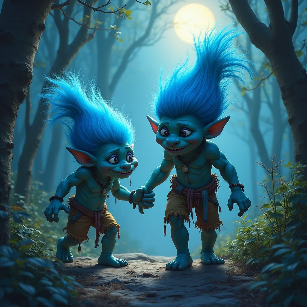 Moonlit Trolls with Electric Blue Hair