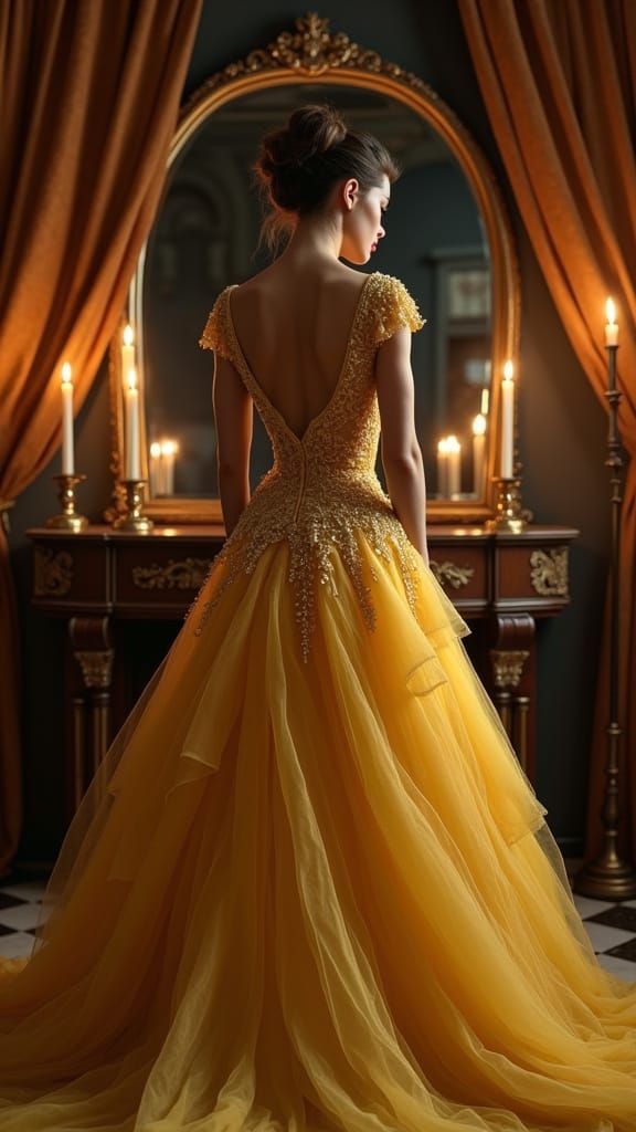 Belle Inspired Supermodel in Gown and Lace Bodysuit