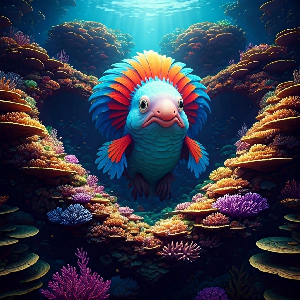 Iridescent Parrot-Blobfish in Heart Coral Reef