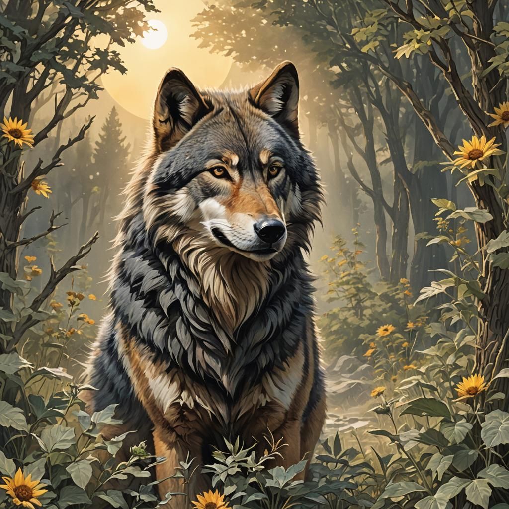 Sun Wolf Silhouette: Majestic Animal Art