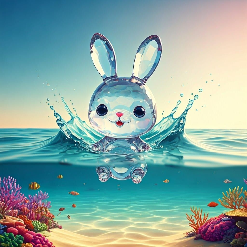 Glass Bunny's Beach Adventure: A 3D Render
