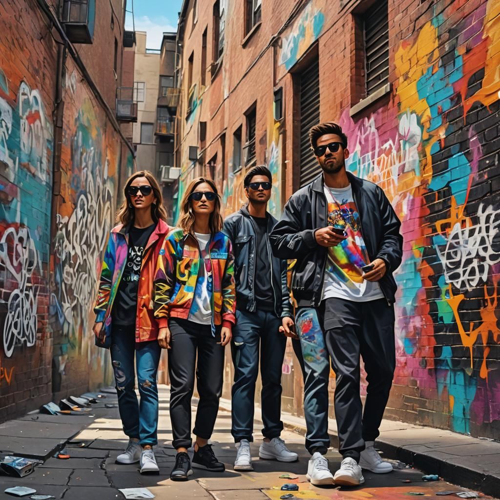 Vibrant Street Art of People in City Alleyway