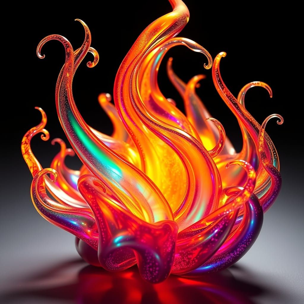 Dazzling Cosmic Glass Sculpture in Iridescent Holographic St...