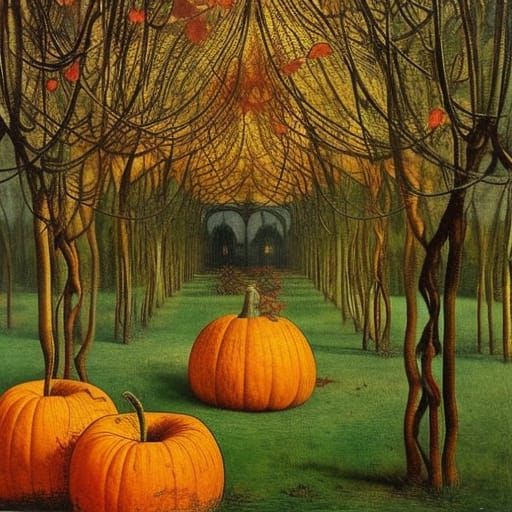 Eldritch Autumn Orchard in Gothic Dark Romanticism