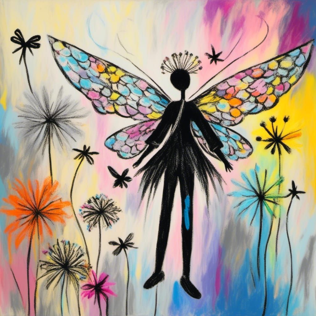 <lora:Pastel Wings:1.0> Winged fairies in a Million Dandelion dreamscape, making wishes , Picasso's integrated flow...
