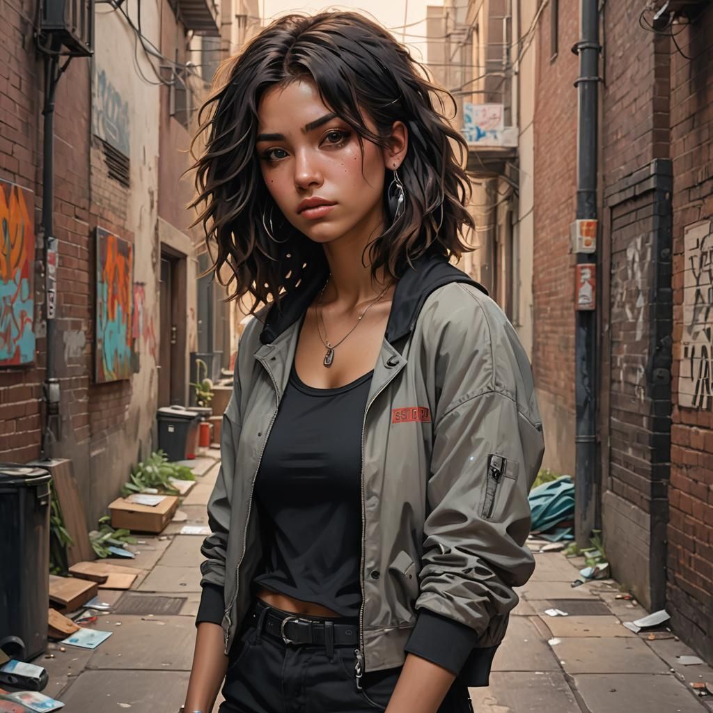 Sad E-Girl Portrait in Grunge Alley