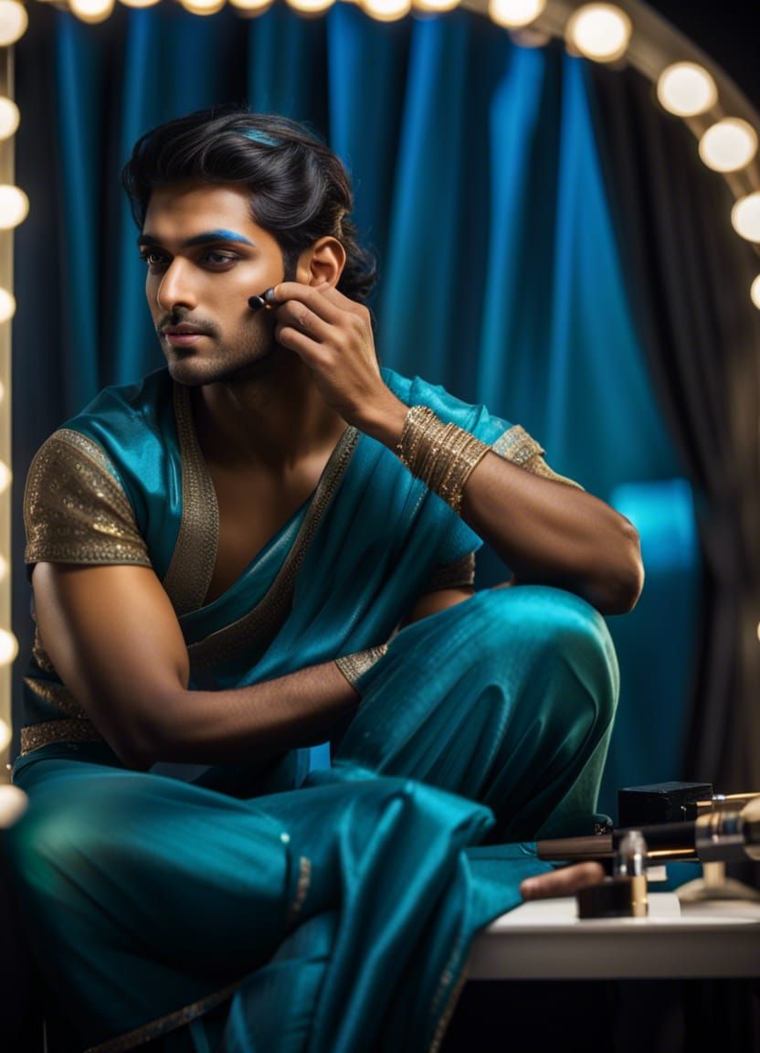 Indian Drag Queen Posing in Peacock Saree