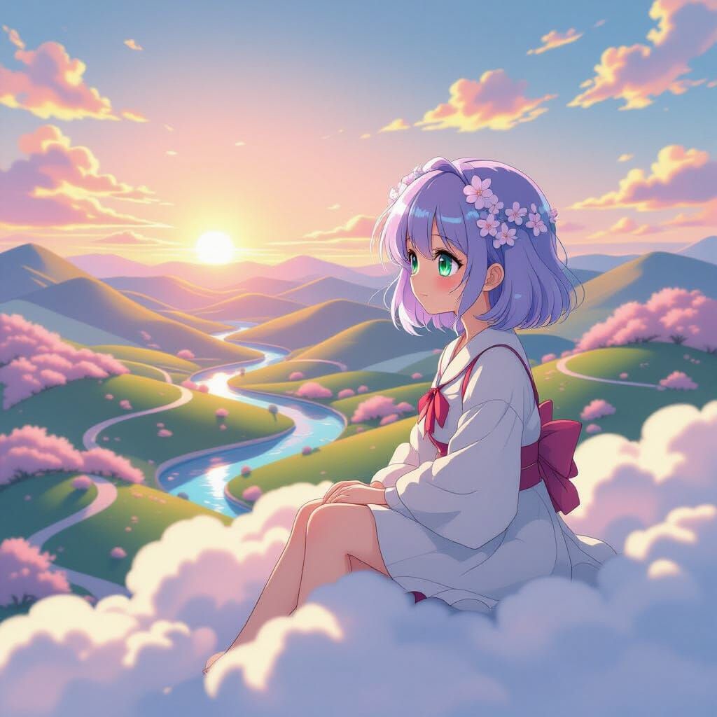 Anime Girl with Heterochromia in Ghibli Style