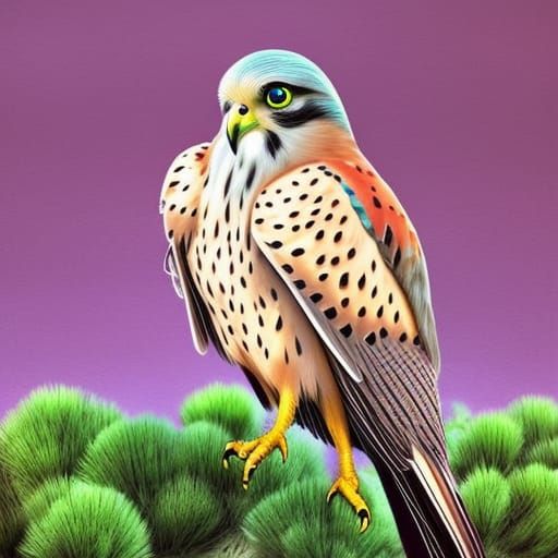 Kestrel on Scots Pine: Surreal Photorealistic Digital Art