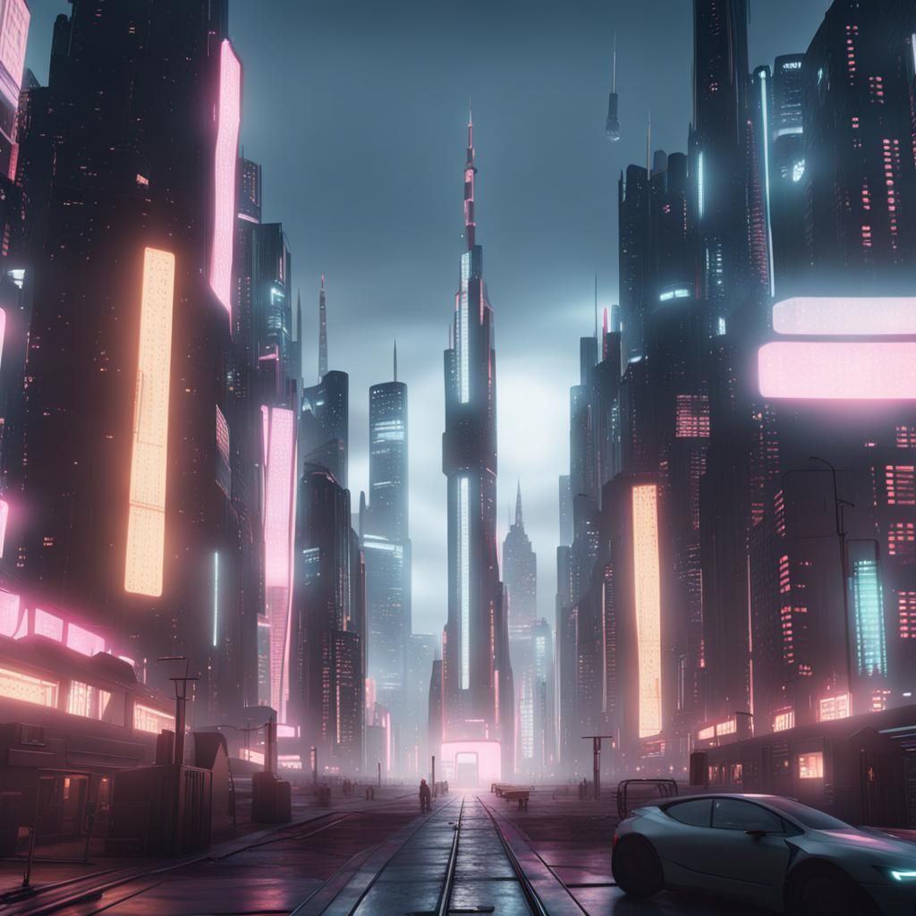 Cyberpunk City Panorama in Detailed 3D Rendering