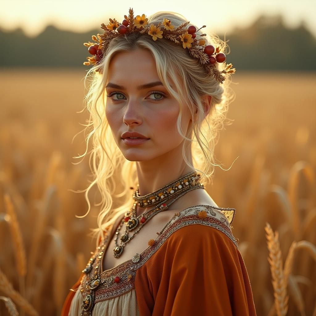 Goddess of Agriculture in Harvested Wheat Field