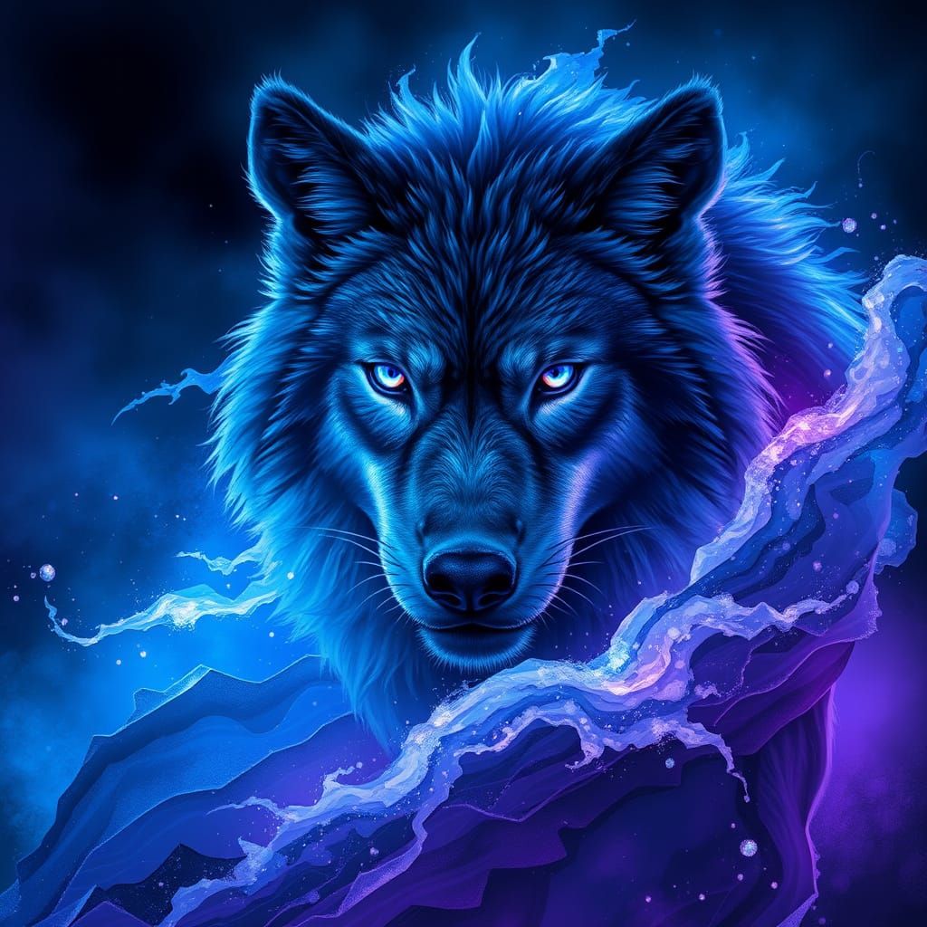 Powerful Male Wolf Illuminated in Ethereal Blue-Violet Light