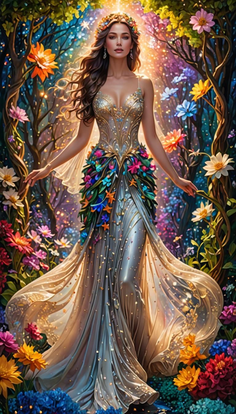Ethereal Woman in Surreal Garden: Fantasy Art