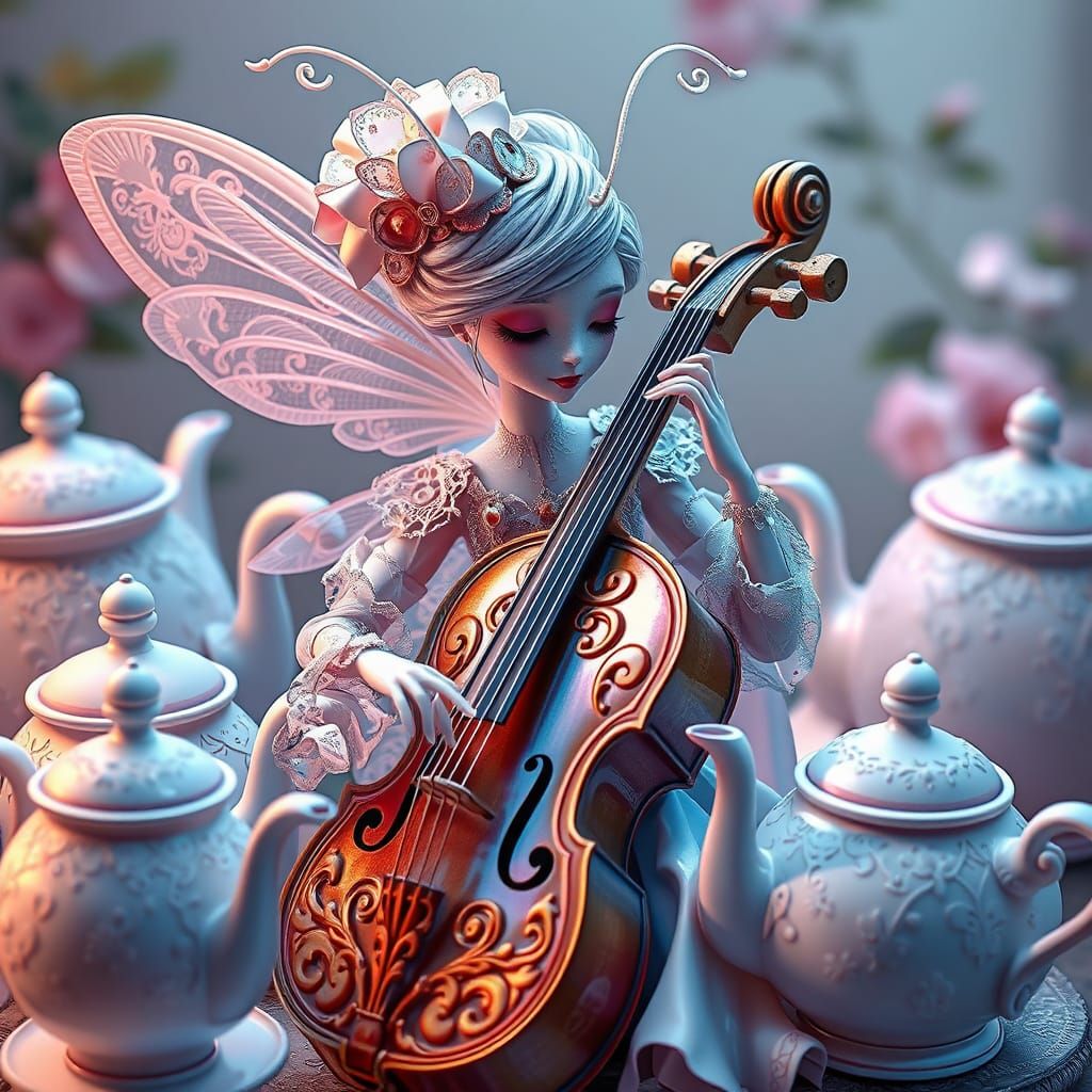 Victorian Lacewing Virtuoso in Whimsical Teapot Wonderland