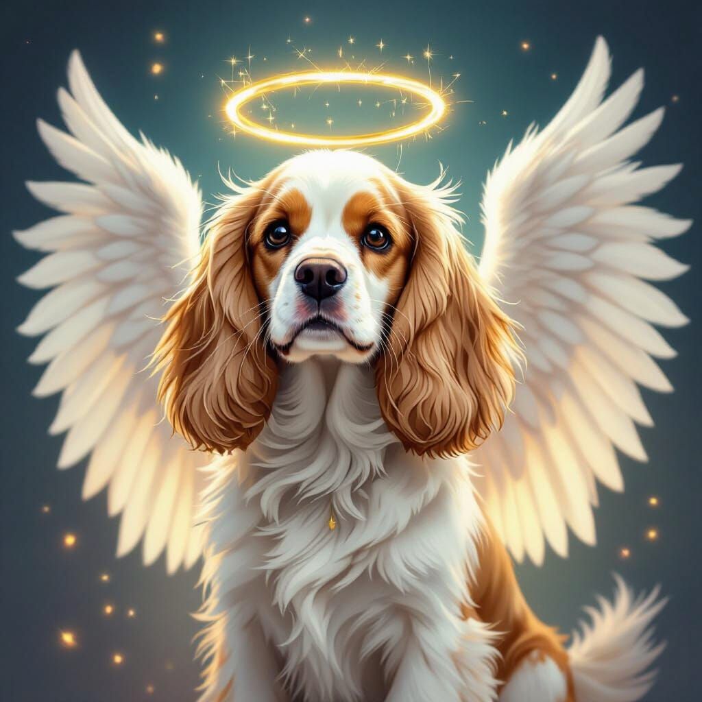English Cocker Spaniel Angel with Golden Halo