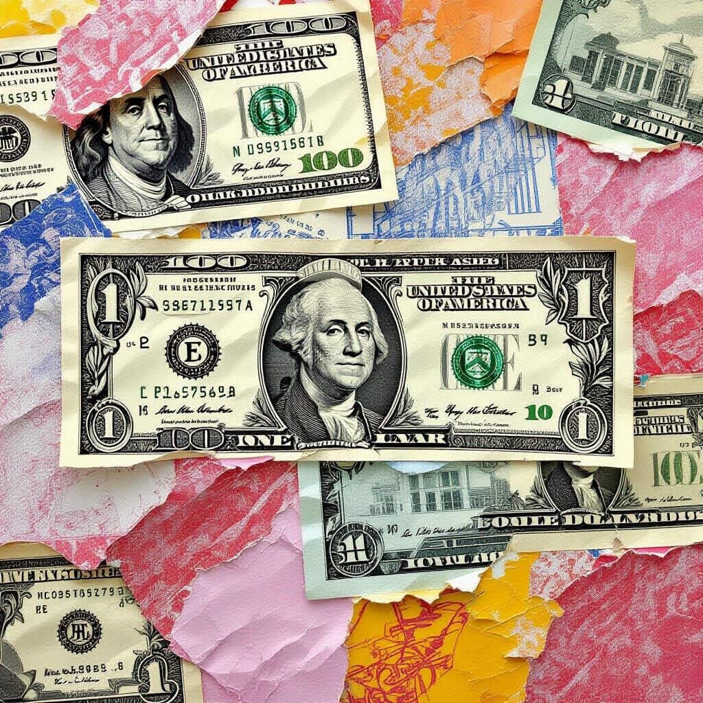 Abstract US Currency Art with Complementary Colors