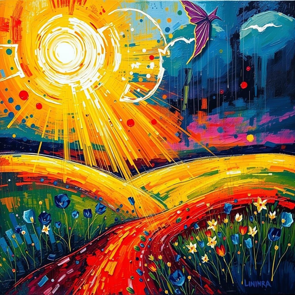 Ethereal Sunrise with Whimsical Creatures