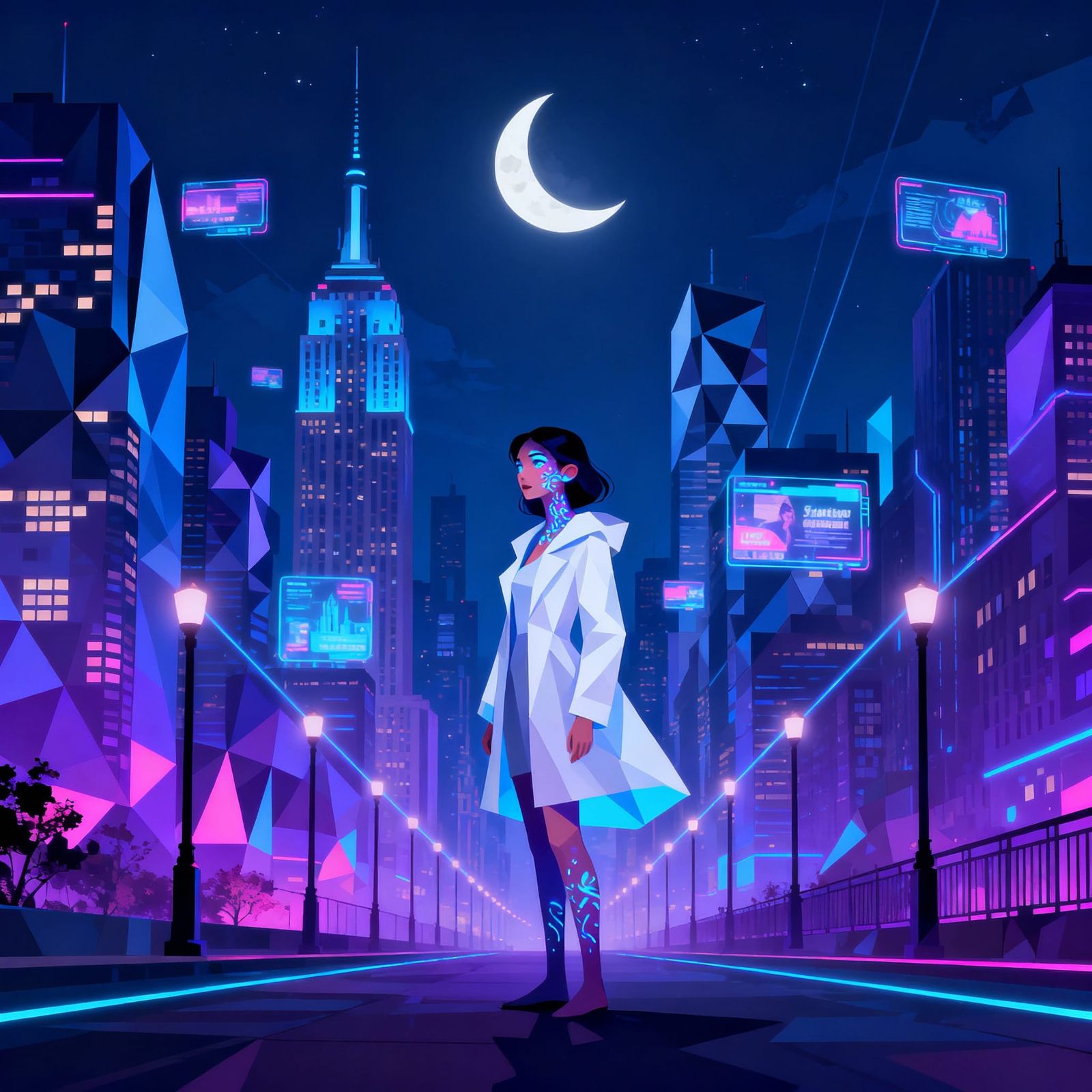 Mystical Midnight in NYC Under Crescent Moon