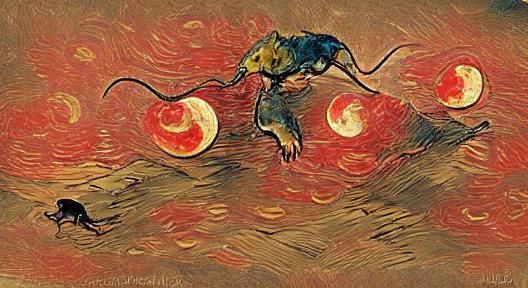 Rat Leaps Over Red Moon in Post-Impressionist Style