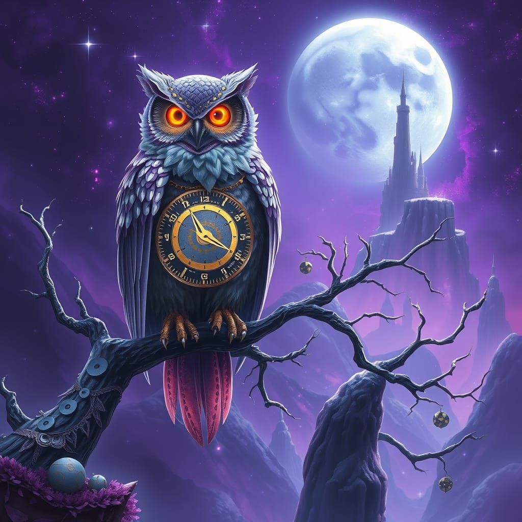 Ethereal Clockwork Owl on Spectral Tree