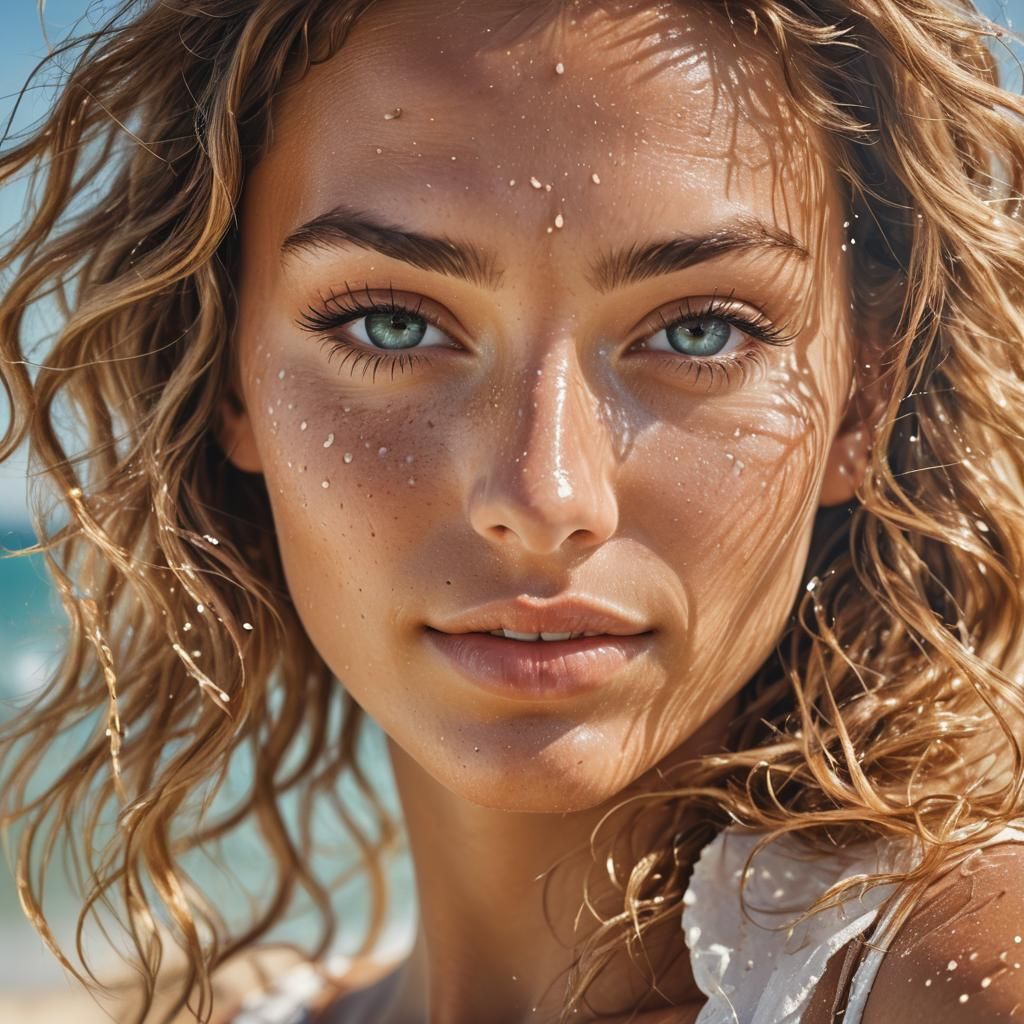 Radiant Supermodel Portrait with Ocean Backdrop