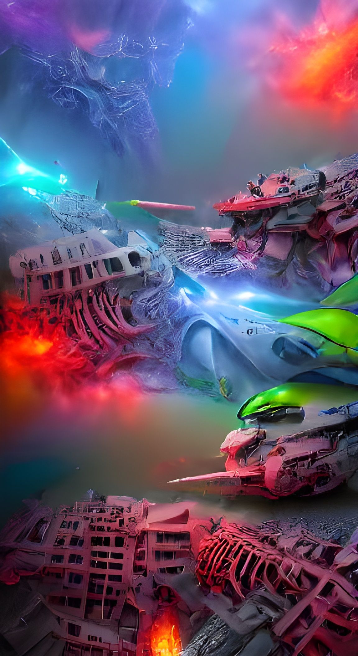 Mercedes Gundam Tank Battles Space Kaiju in Neon Future