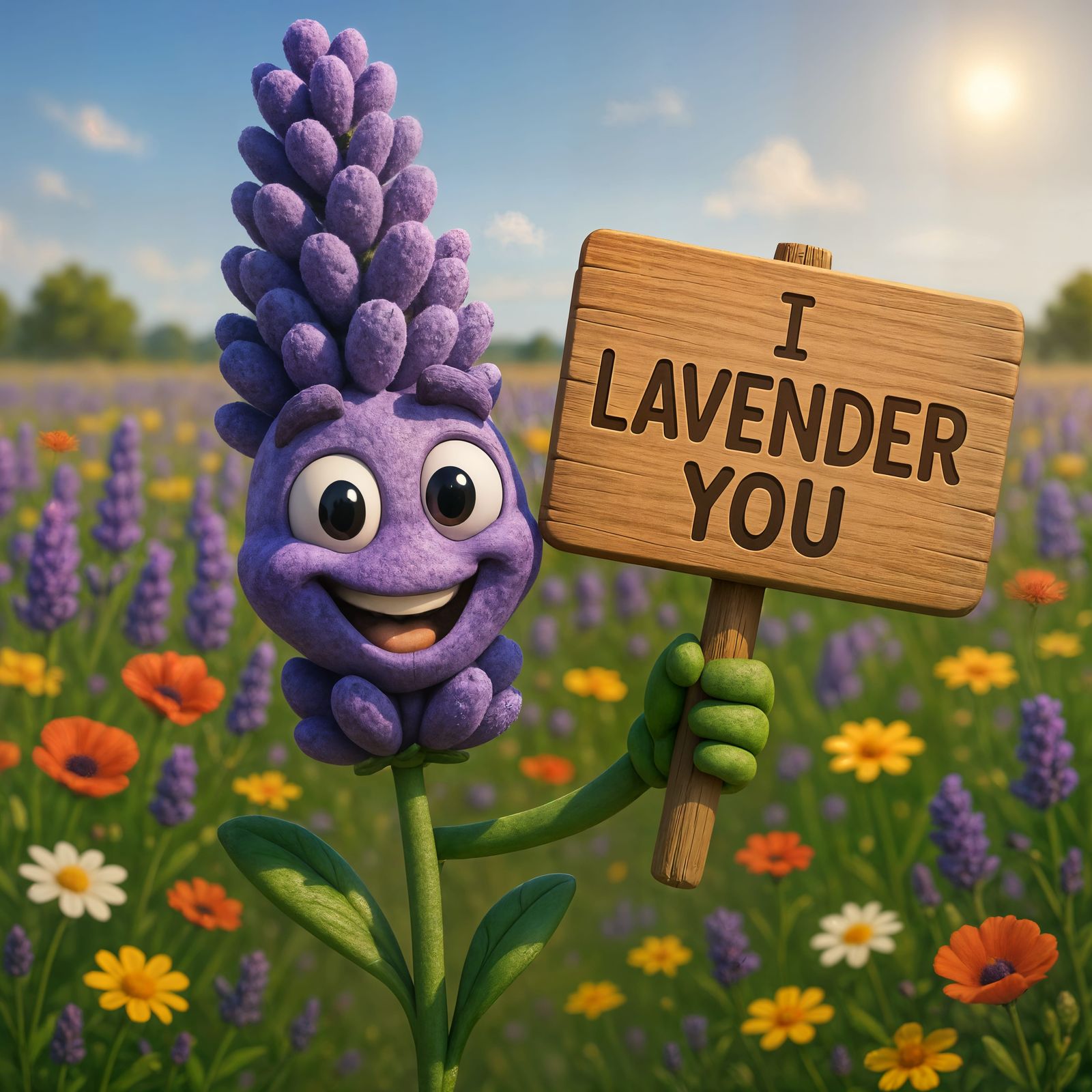 Cartoon Lavender Flower in a Sunny Field