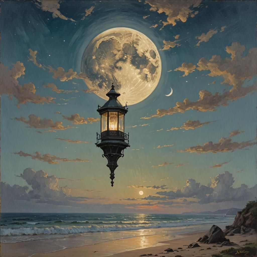 Enchanting Moonlit Summer Evening as Oil Painting