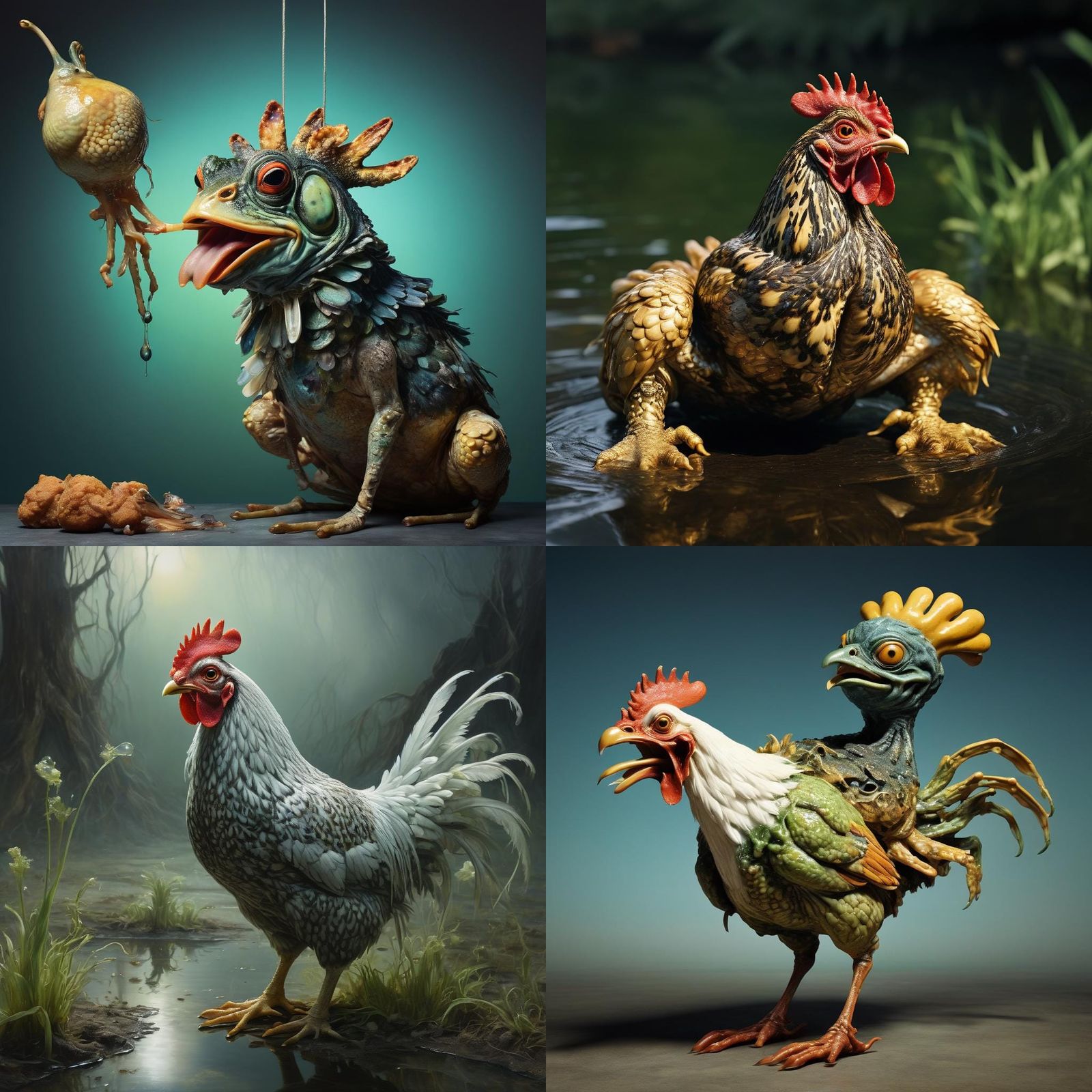 Surreal Frog-Legged Chicken Dog Illusion in Dali Style