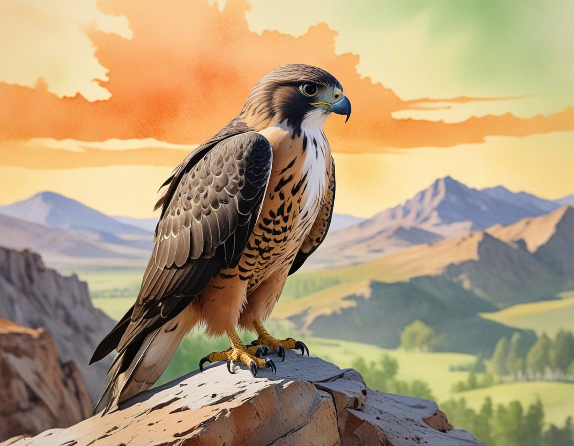 envision a lone falcon perched on the edge of a grain ridge ...