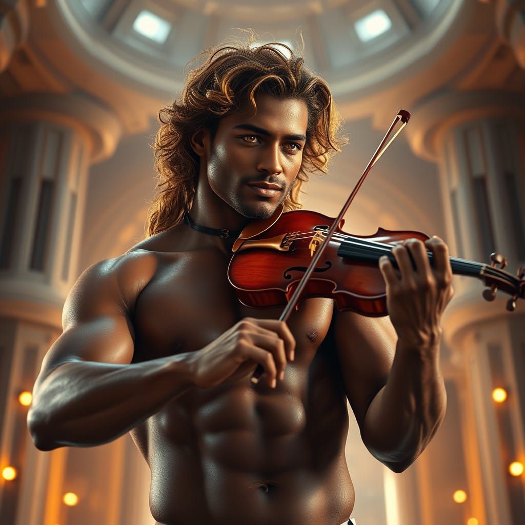 Dark Skinned Adonis in Futuristic Chamber