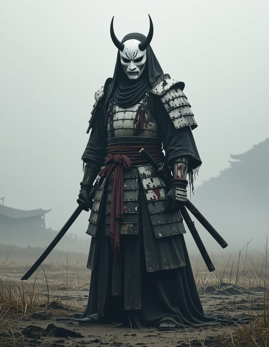 Undead Japanese Holy Man in Oni Mask and Armor