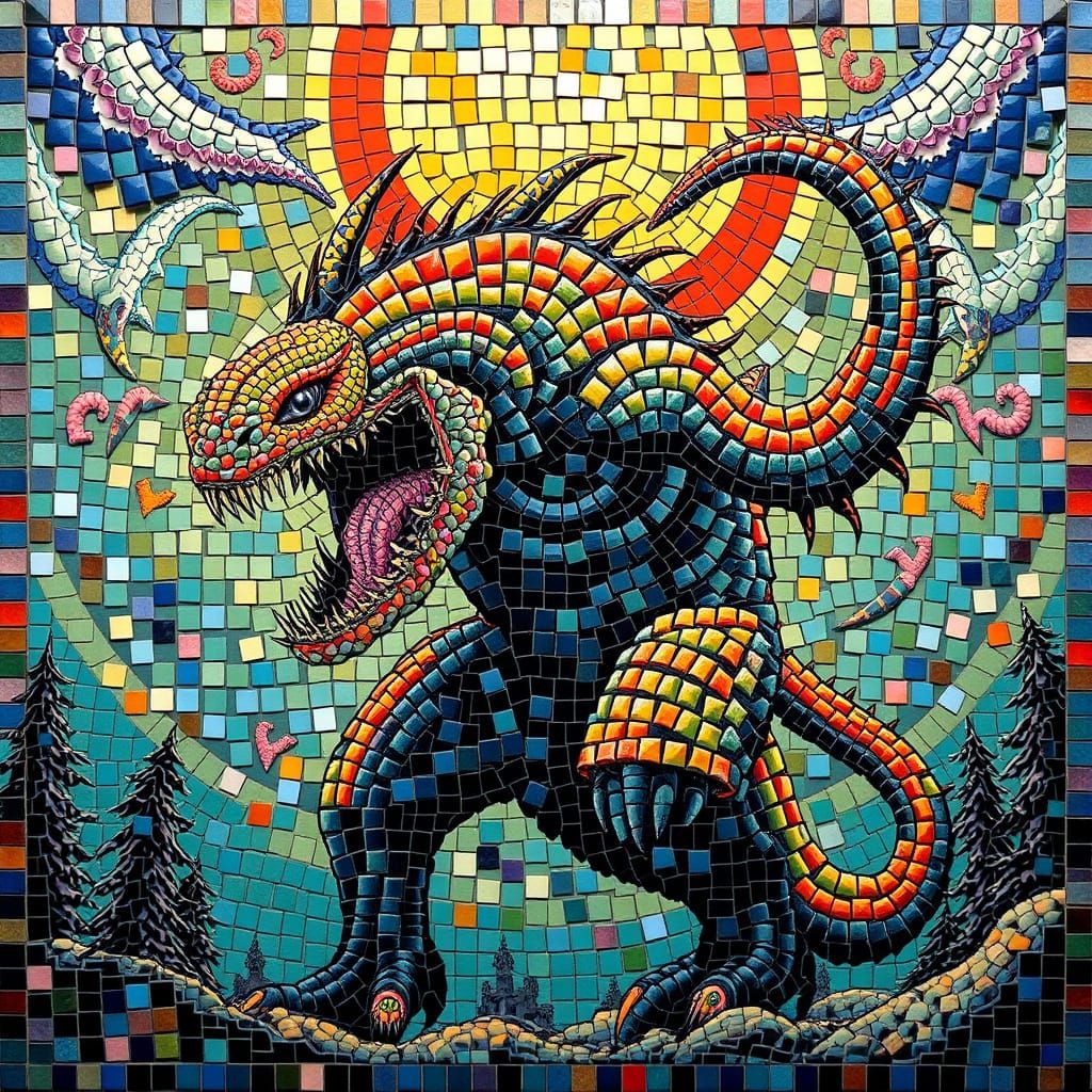 Vibrant Monster Mosaic in Dazzling Digital Art