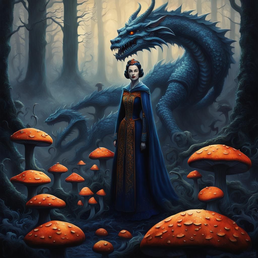 Malevolent Snow White in Dark Fantasy Forest