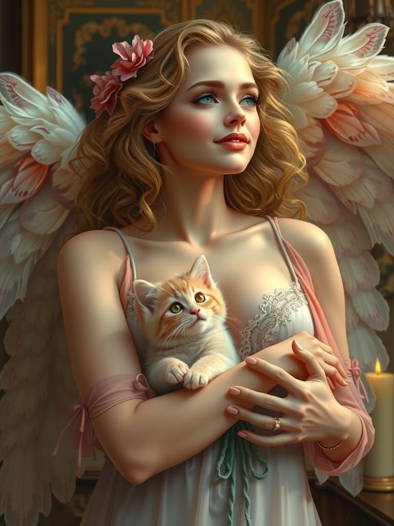 Romantic Valentine Angel in Art Nouveau Pin-up Style