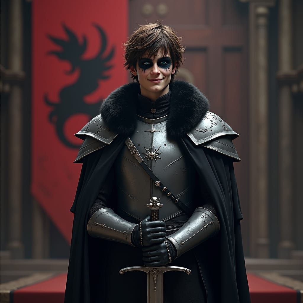 Dark Fantasy Prince in Shadowy Throne Room