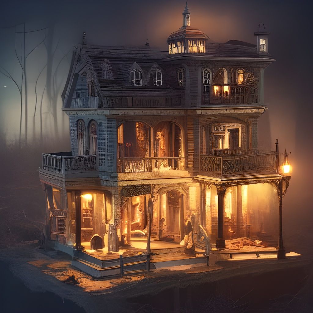 Haunted Dollhouse Town at Night: Digital Matte Painting