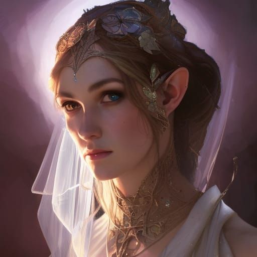Elven Bride in Crystal Veil: Hyperdetailed Portrait