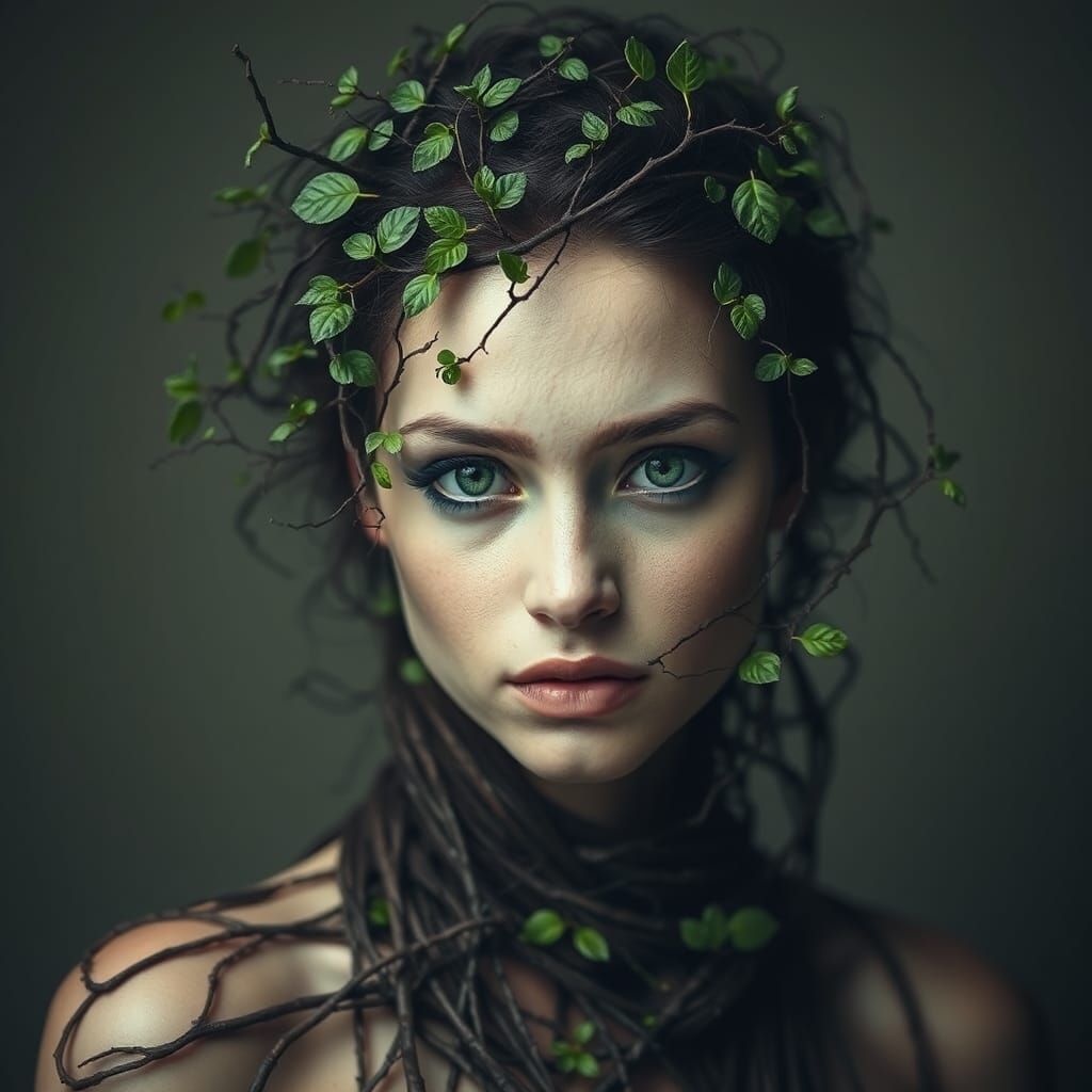 Woman Blending with Nature: Photo-Realistic Portrait
