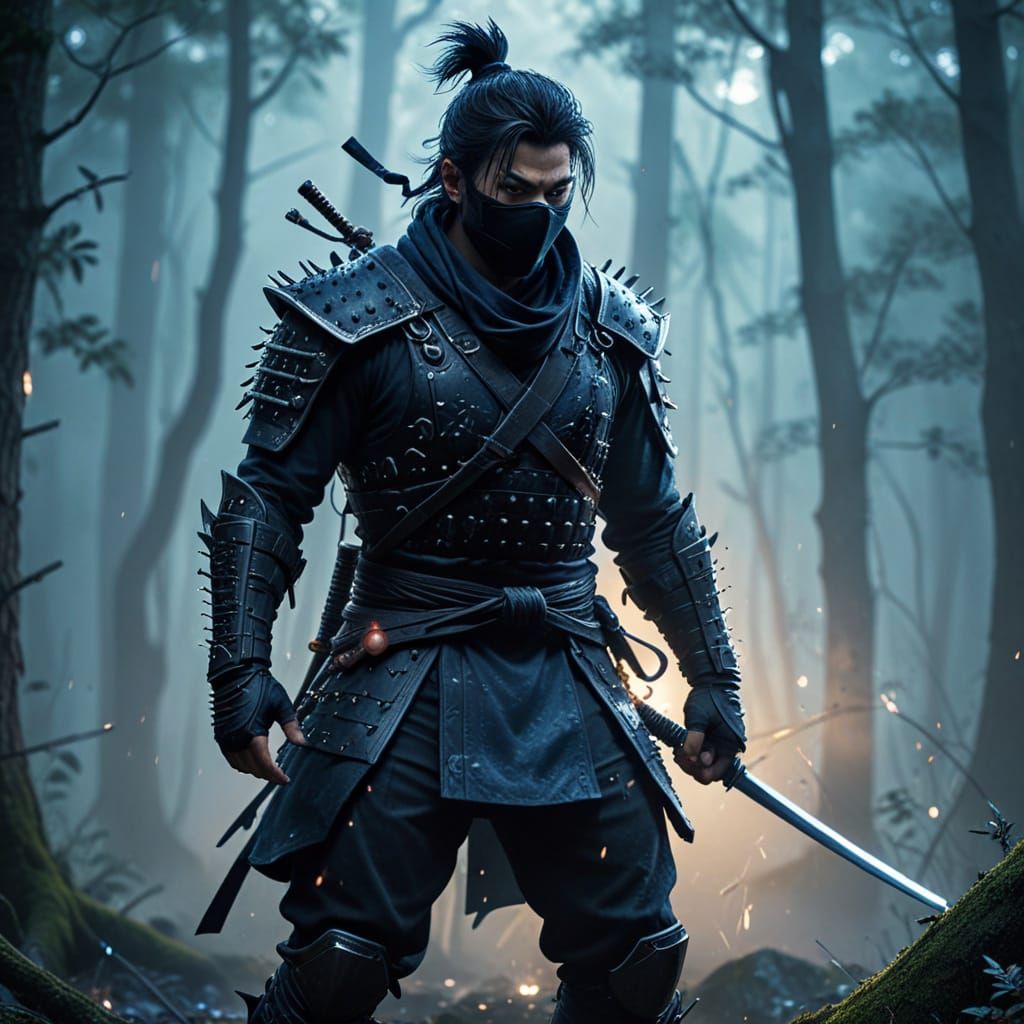 Hyper-Realistic Ninja in Moonlit Forest