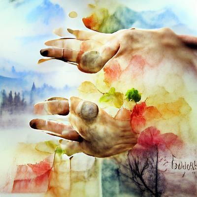 Hyperrealistic Hands in Watercolor Photoillustration