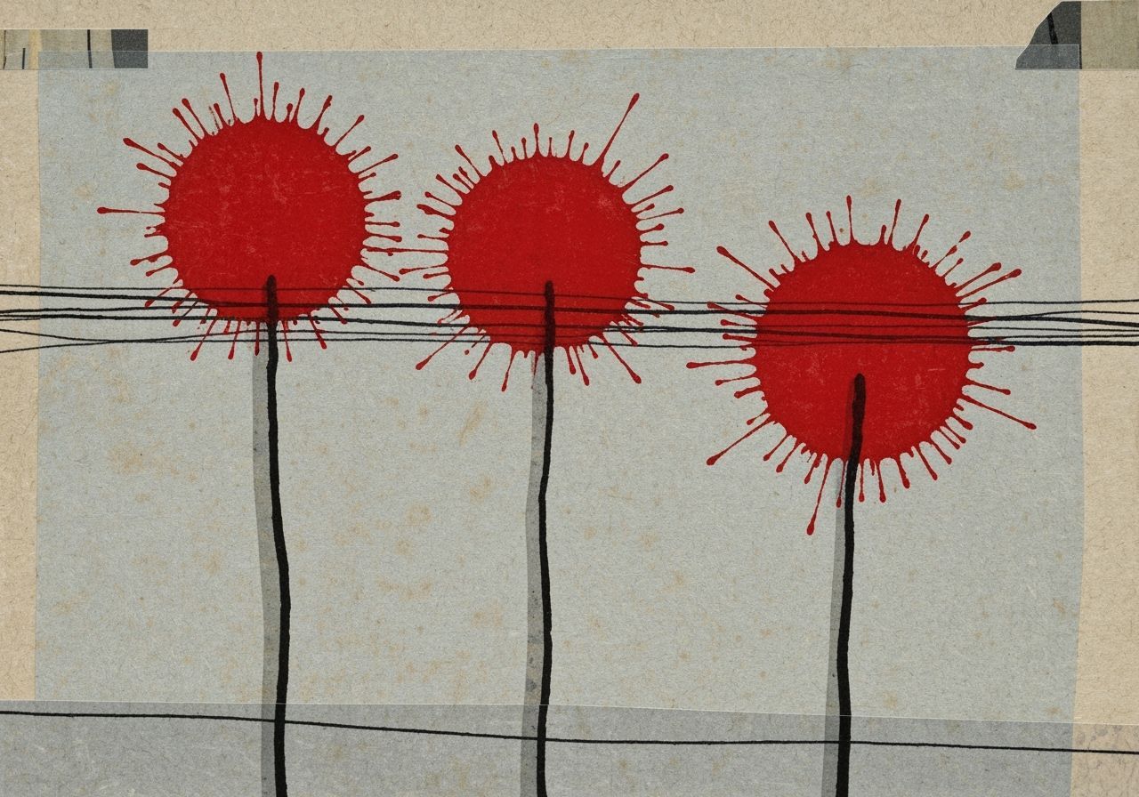 Abstract Expressionist Trees in Red and Beige