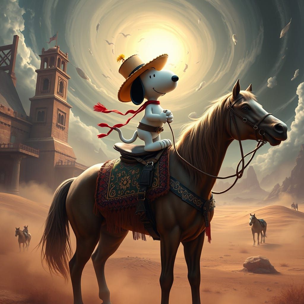Surreal Pancho Villa-Inspired Stallion in Dreamlike Landscap...
