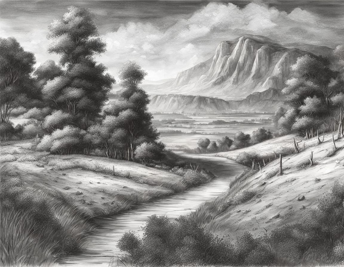 Monochrome Landscape in Pencil