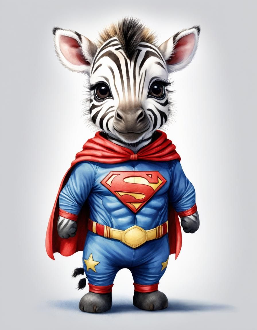 Baby Zebra Superhero Watercolor Illustration