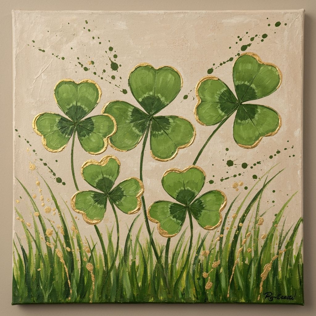 Four Leaf Clovers with Gold Accents Impressionist Painting