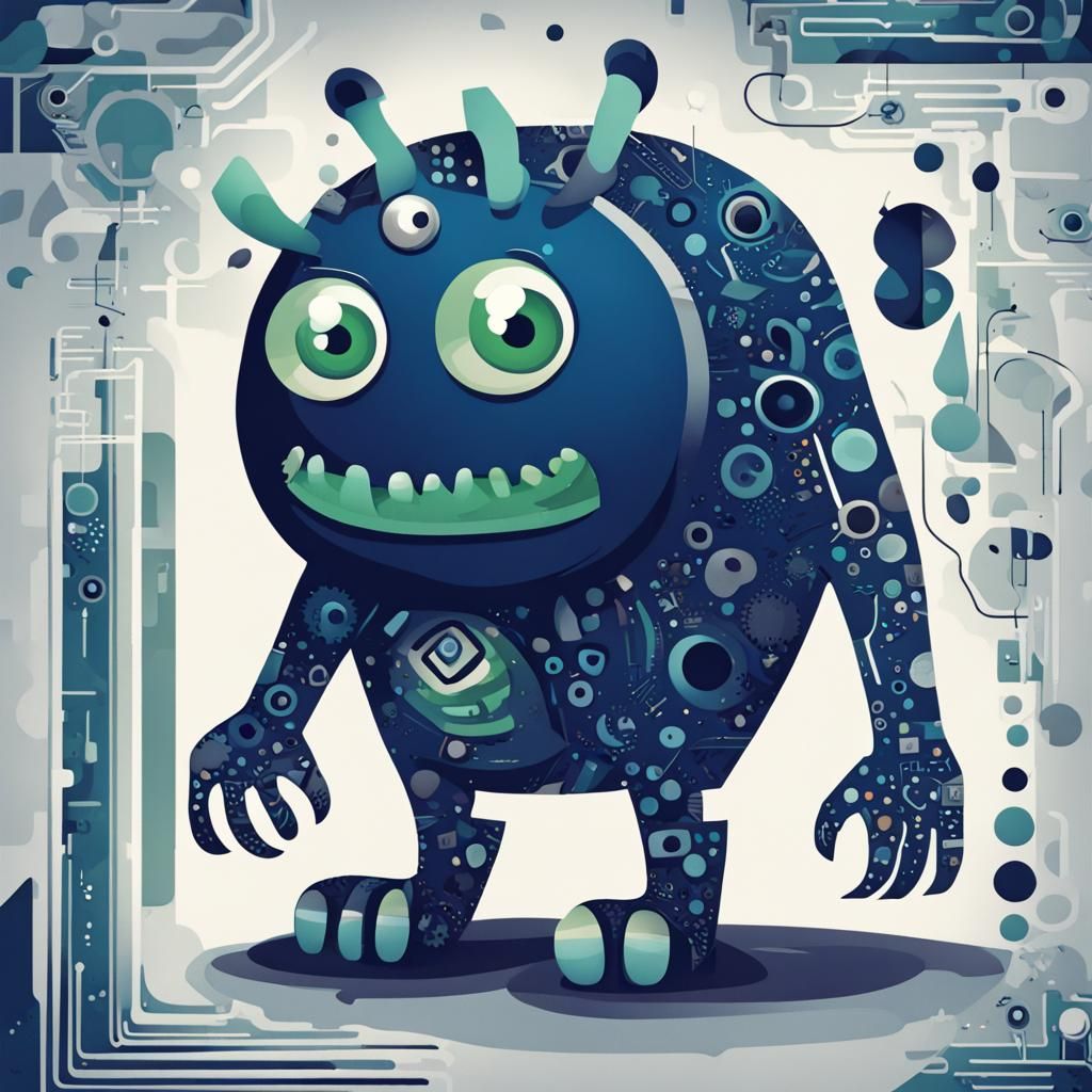Egyptian Cartoon Monster in Technological Wonderland
